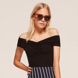 Reformation Sunrise Top black rib off the shoulder